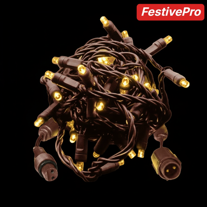 Warm White FestivePro 5MM LED Light Set - 50 Lights - 4" Spacing - Brown Wire Warm White- 50 Ct - 6"- Brown — view 2
