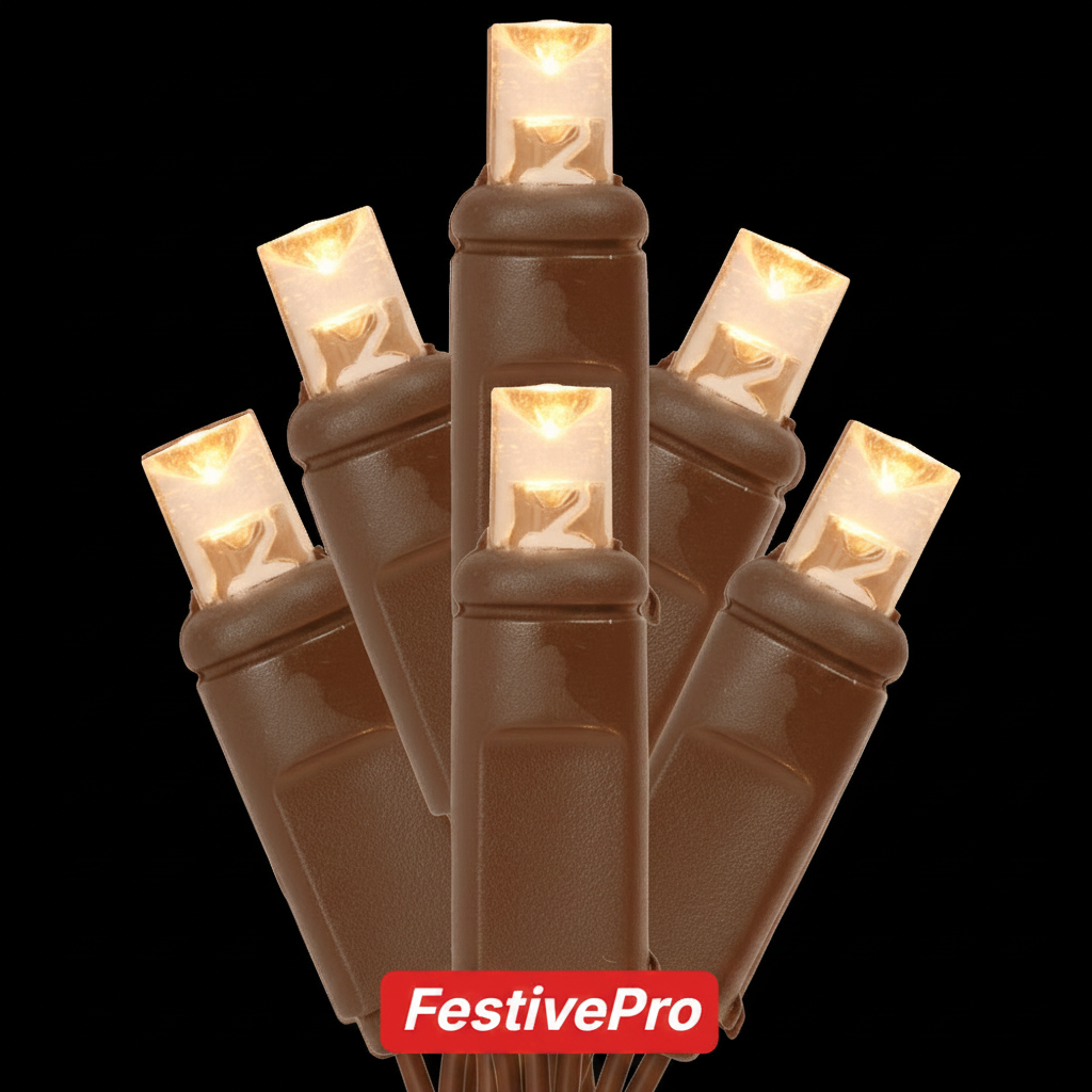 Warm White FestivePro 5MM LED Light Set - 50 Lights - 4" Spacing - Brown Wire Warm White- 50 Ct - 6"- Brown — view 3