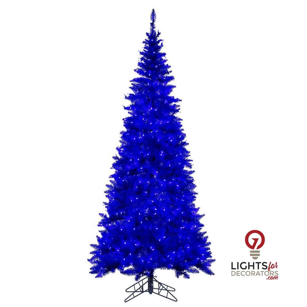 6.5' Designer Flocked Christmas Tree - Blue - Prelit Blue- 400 WW- 6.5' X 34" — view 1