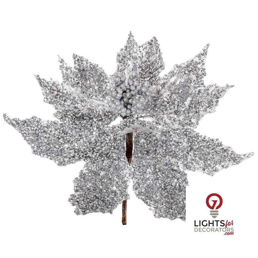 14" Glitter Berry Pick UV Treated - Silver Silver – Set of 3