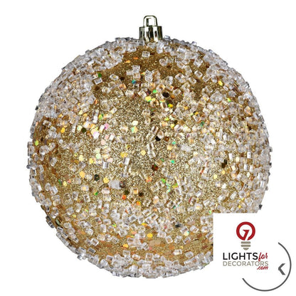 4" Glitter Hail Ball Ornament - Gold - Set of 6 Gold — view 3