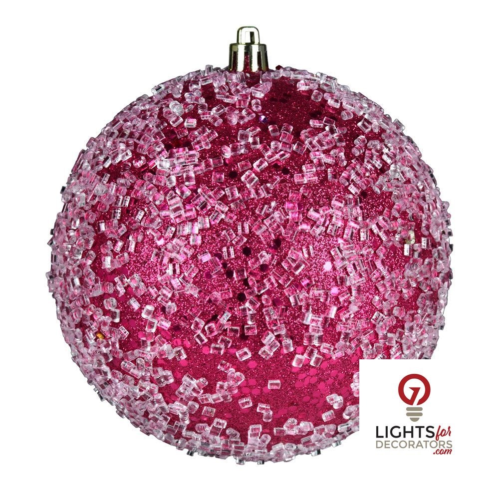4" Glitter Hail Ball Ornament - Fuchsia - Set of 6 Fuchsia — view 1