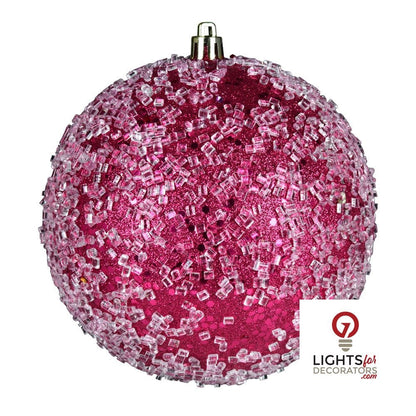 4" Glitter Hail Ball Ornament - Fuchsia - Set of 6 Fuchsia — view 1