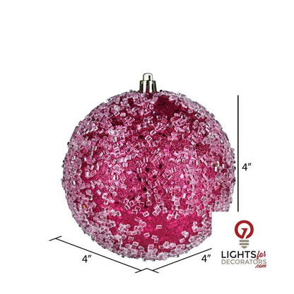 4" Glitter Hail Ball Ornament - Fuchsia - Set of 6 Fuchsia — view 2