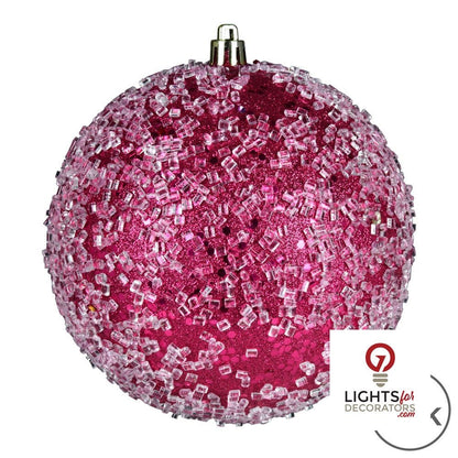 4" Glitter Hail Ball Ornament - Fuchsia - Set of 6 Fuchsia — view 3
