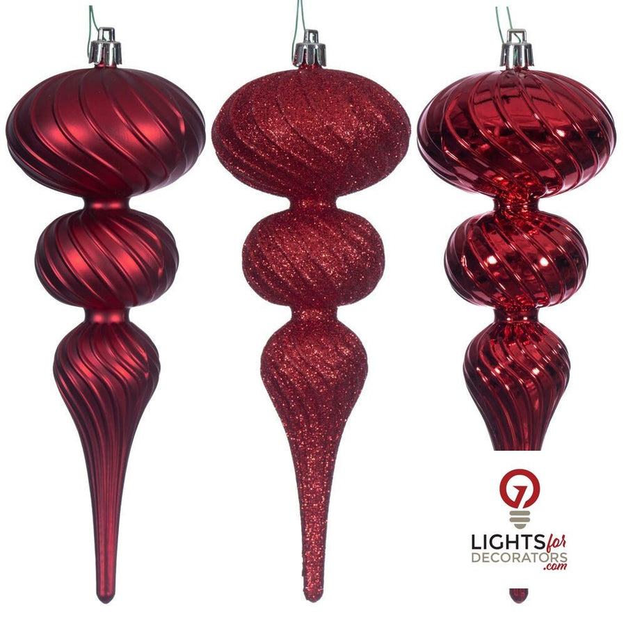4" Swirl Finial Ornament - Red - Set of 6 Red