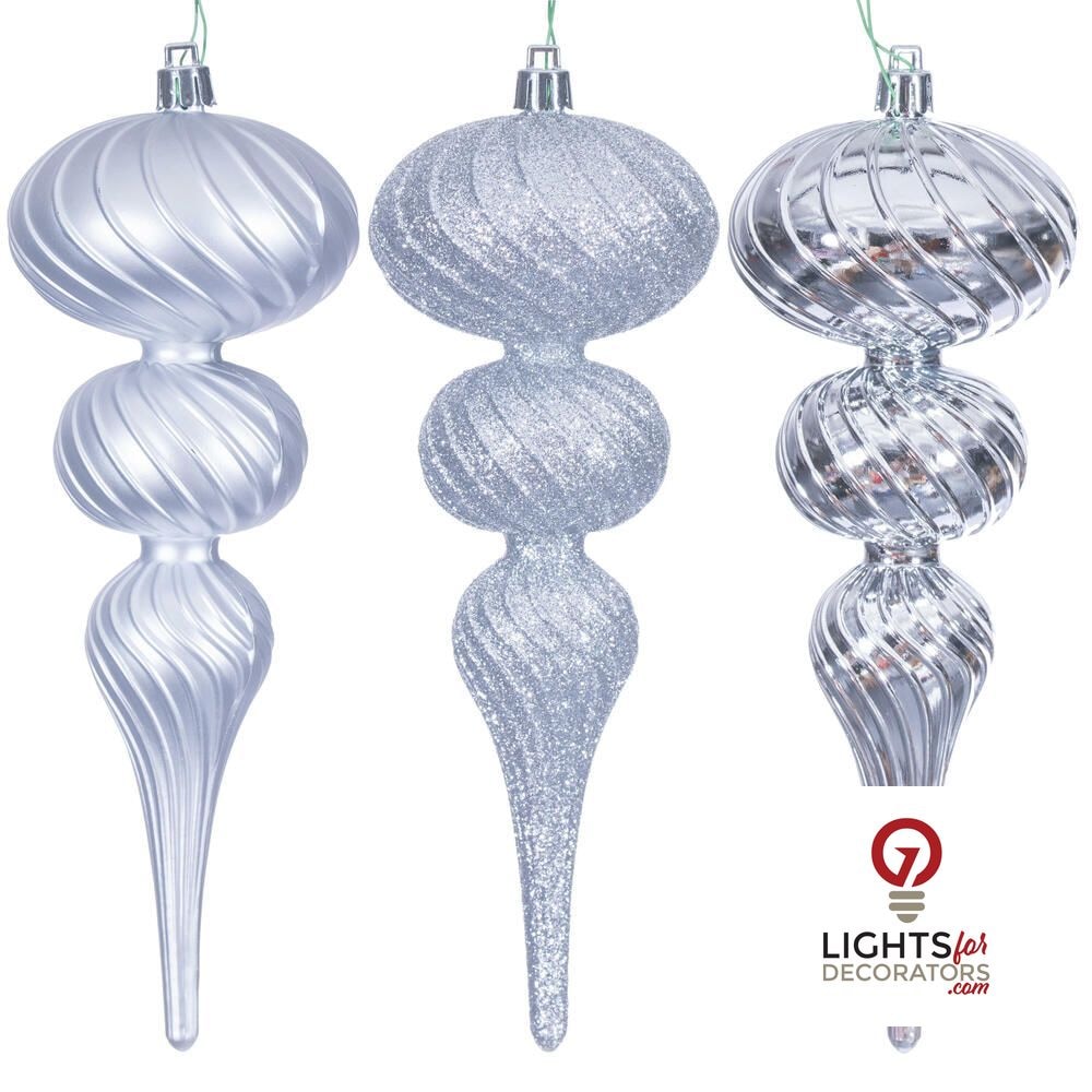 4" Swirl Finial Ornament - Silver - Set of 6 Silver — view 1