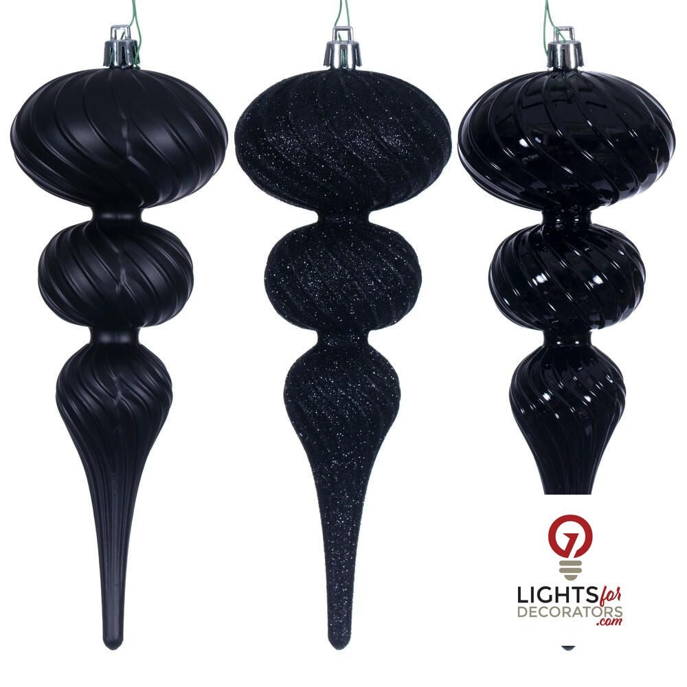 4" Swirl Finial Ornament - Black - Set of 6 Black — view 1