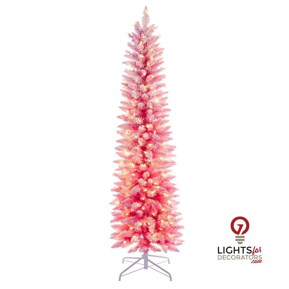 6.5' Designer Flocked Christmas Tree - Pink - Prelit Pink- 250 WW- 6.5' X 34" — view 1