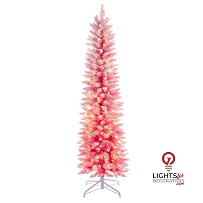 6.5' Designer Flocked Christmas Tree - Pink - Prelit Pink- 250 WW- 6.5' X 34" — view 1