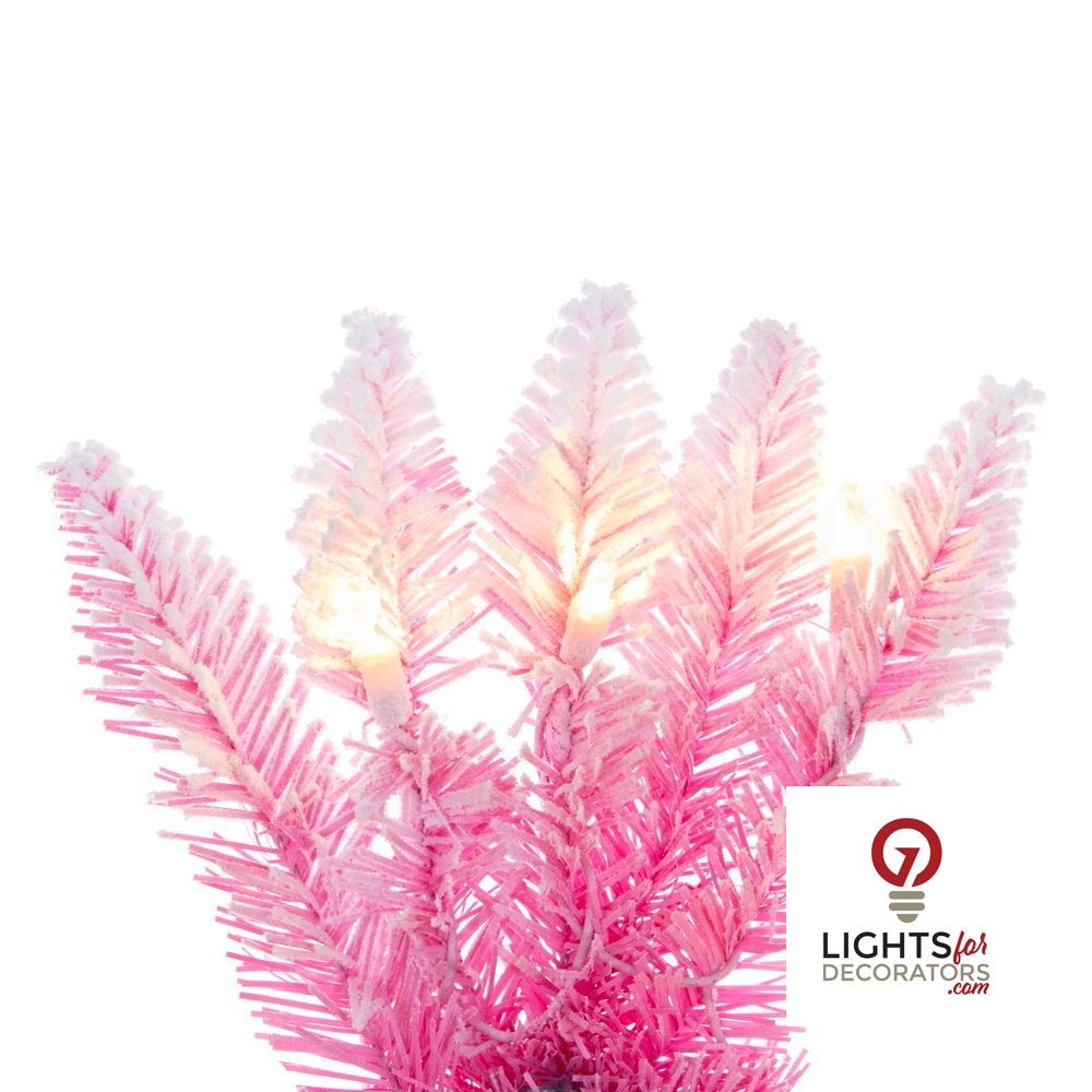 6.5' Designer Flocked Christmas Tree - Pink - Prelit Pink- 250 WW- 6.5' X 34" — view 2