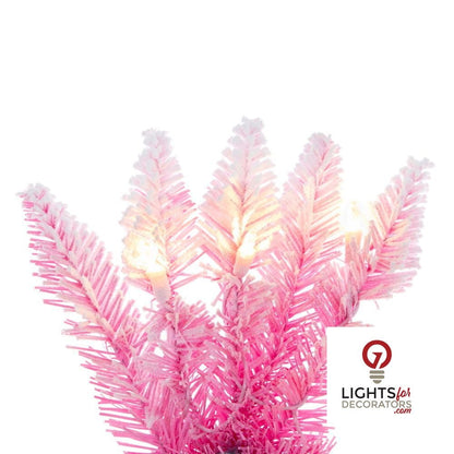 6.5' Designer Flocked Christmas Tree - Pink - Prelit Pink- 250 WW- 6.5' X 34" — view 2