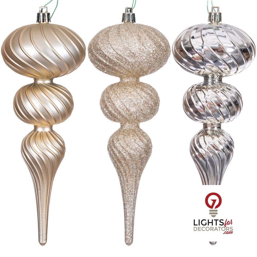 4" Swirl Finial Ornament - Champagne - Set of 6 Champagne — view 1