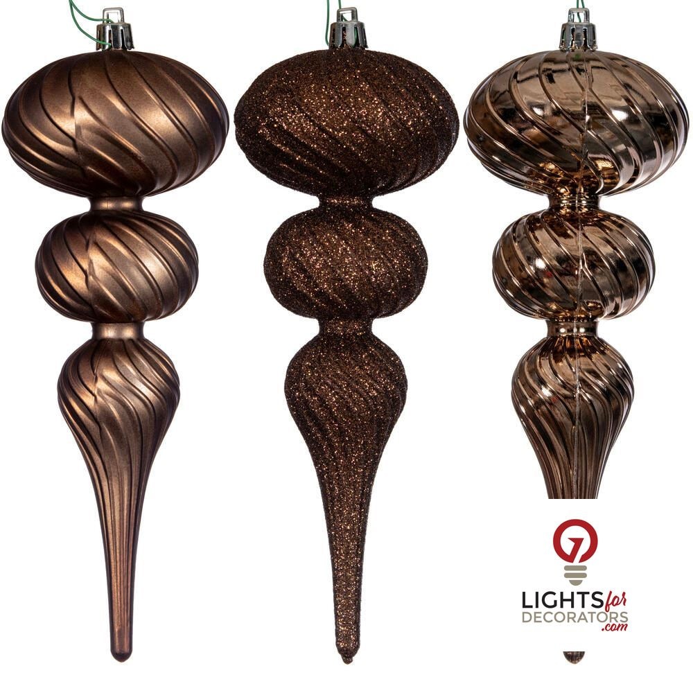 4" Swirl Finial Ornament - Mocha - Set of 6 Mocha — view 1