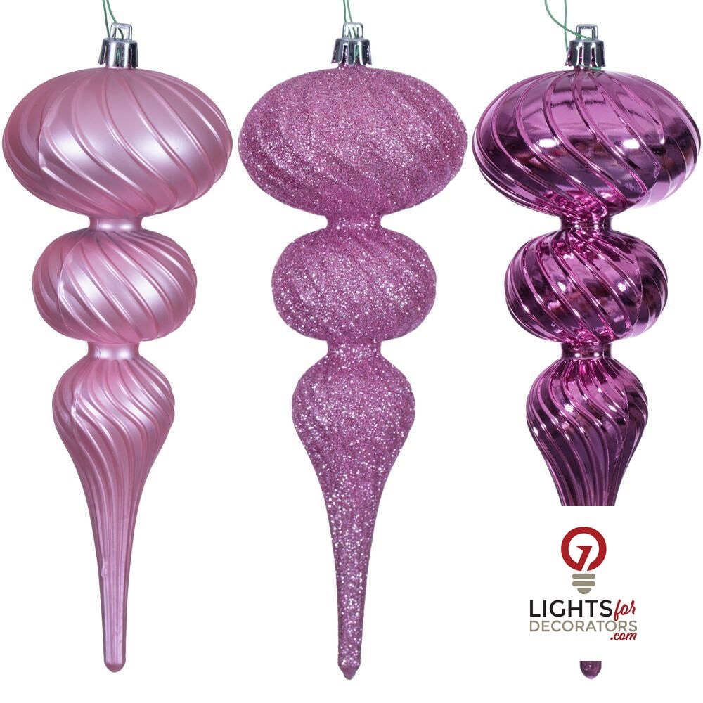4" Swirl Finial Ornament - Pink - Set of 6 Pink — view 1