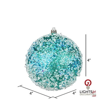 4" Glitter Hail Ball Ornament - Teal - Set of 6 Teal — view 2