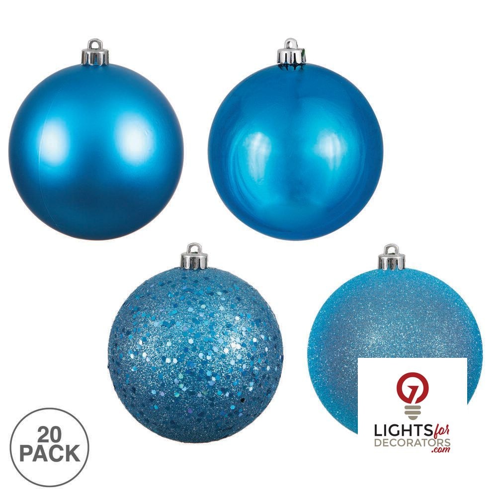 2.75" 4-Finish Shatterproof Ball Ornament Set - Turquoise - Set of 20 Turquoise – Box of 24 — view 2