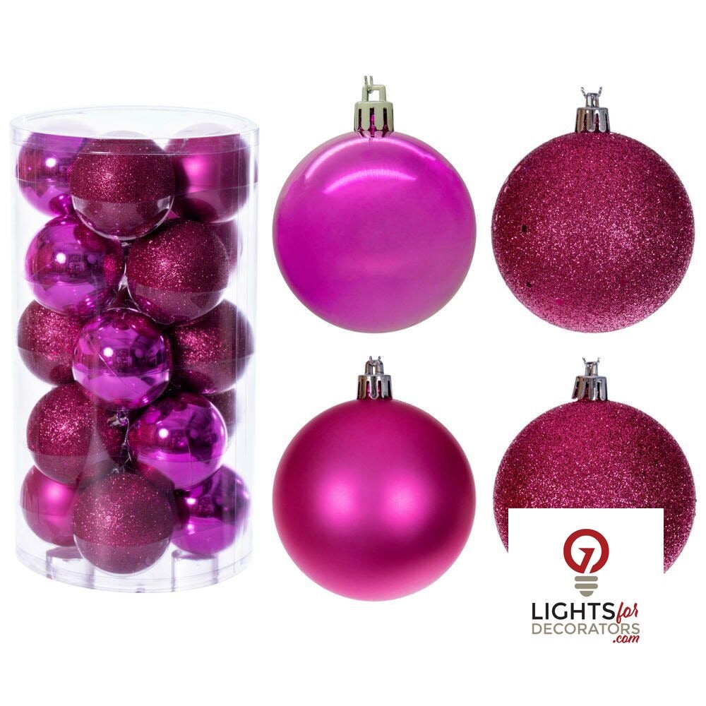 2.75" 4-Finish Shatterproof Ball Ornament Set - Hot Pink - Set of 20 Hot Pink – Box of 24 — view 2