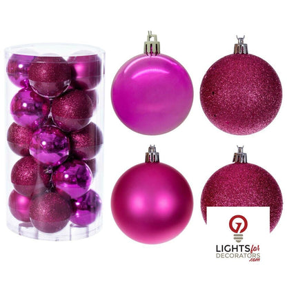 2.75" 4-Finish Shatterproof Ball Ornament Set - Hot Pink - Set of 20 Hot Pink – Box of 20 — view 2