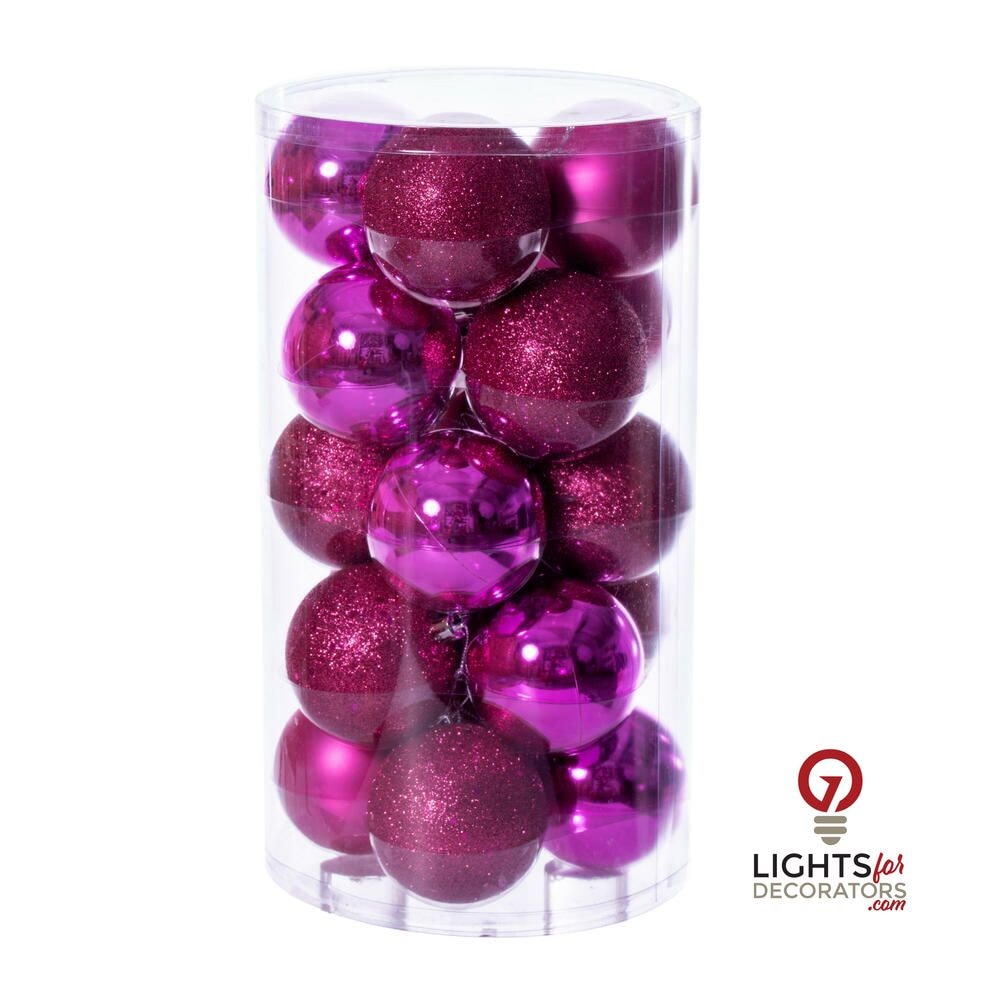 2.75" 4-Finish Shatterproof Ball Ornament Set - Hot Pink - Set of 20 Hot Pink – Box of 24 — view 4