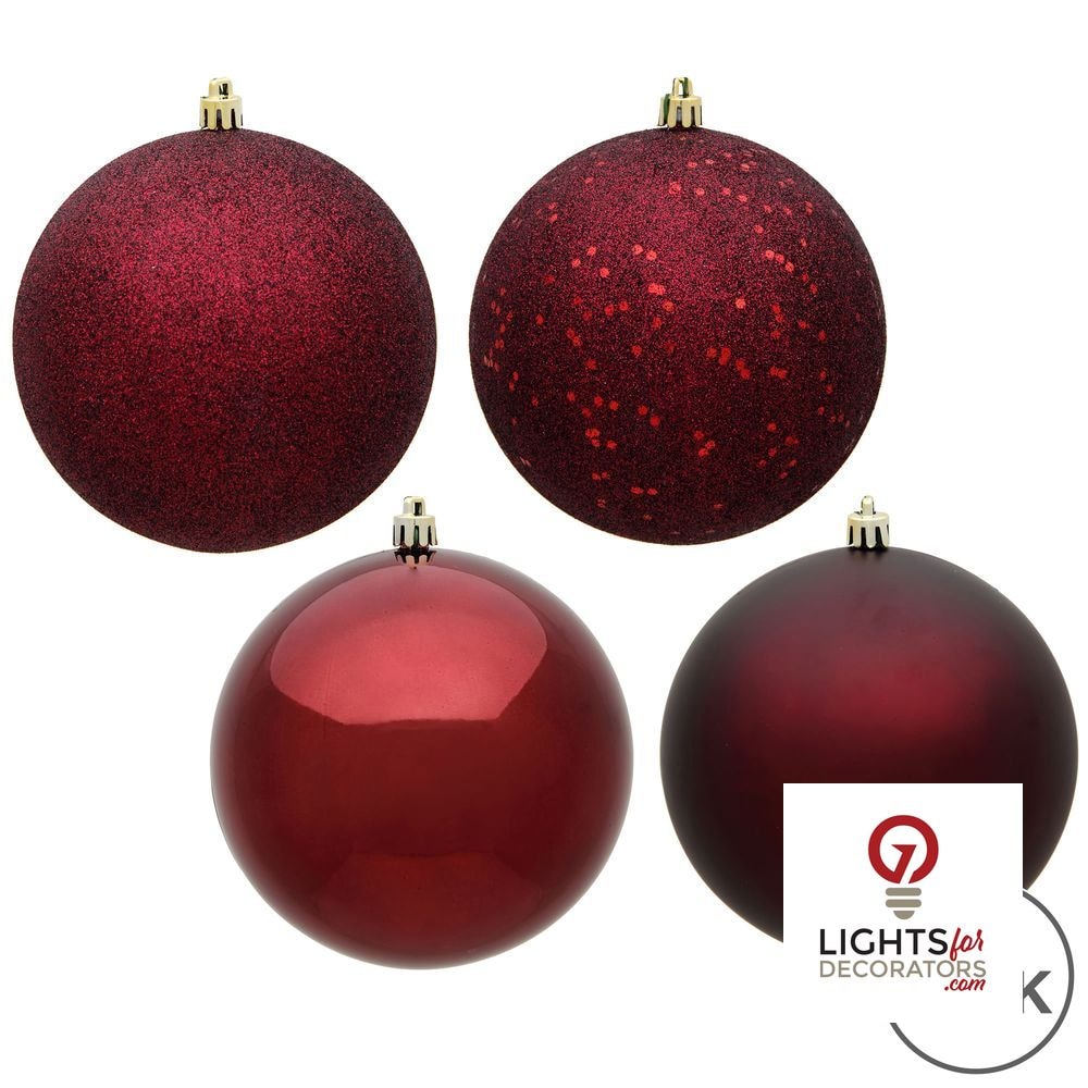 2.75" 4-Finish Shatterproof Ball Ornament Set - Burgundy - Set of 20 Burgundy – Box of 24 — view 2