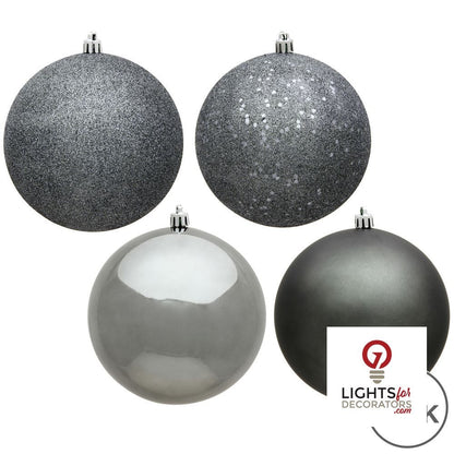 2.75" 4-Finish Shatterproof Ball Ornament Set - Pewter - Set of 20 Pewter – Box of 24 — view 2