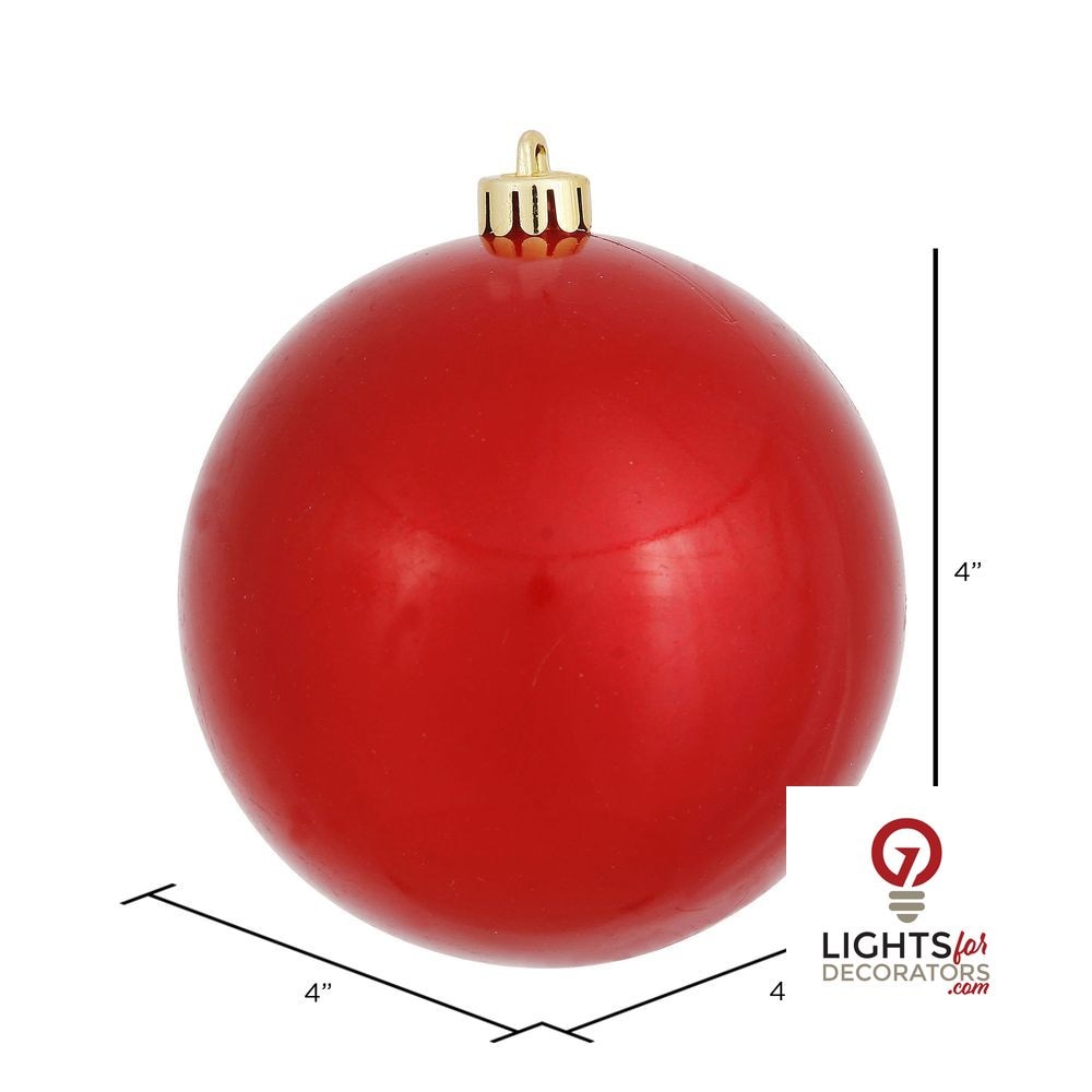 4" Shatterproof Ball Ornament - Red - Shiny - UV Treated - Set of 6 4" (Set of 6)- Candy (UV) – Bag of 6 — view 3