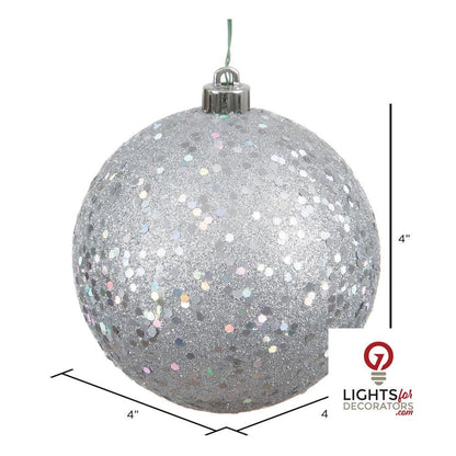 4" Shatterproof Ball Ornament - Silver - Shiny - UV Treated - Set of 4 4" (Set of 6)- Sequin – Bag of 6 — view 2