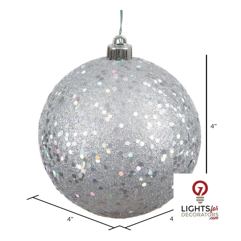 4" Shatterproof Ball Ornament - Silver - Sequin - UV Treated - Bag of 6 4" (Set of 6)- Sequin — view 2