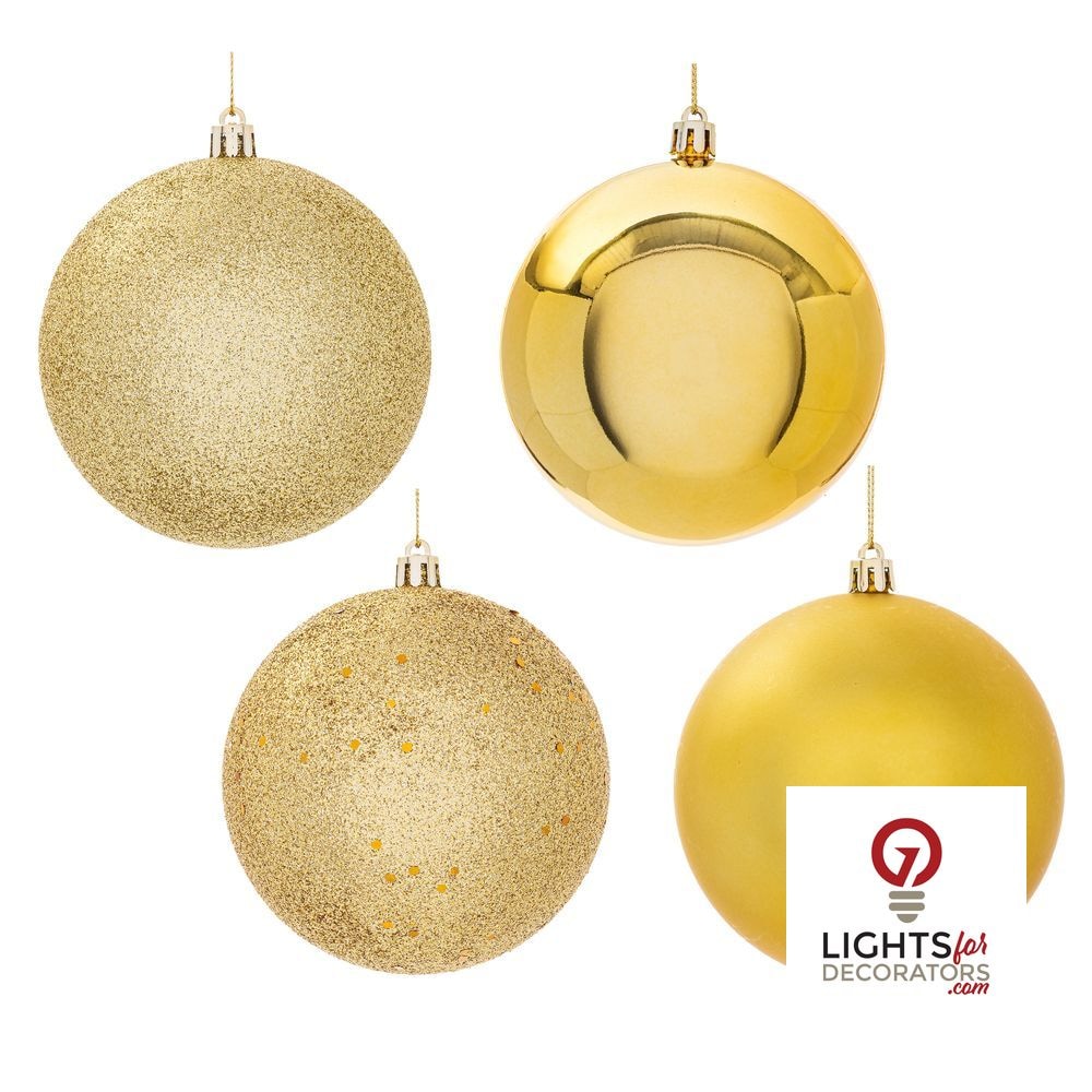 4" 4-Finish Shatterproof Ball Ornament Set - Gold