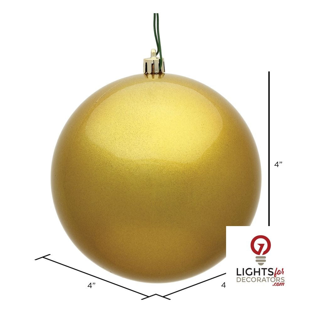 4" Shatterproof Ball Ornament - Gold - Shiny - UV Treated - Set of 6 — alternate view