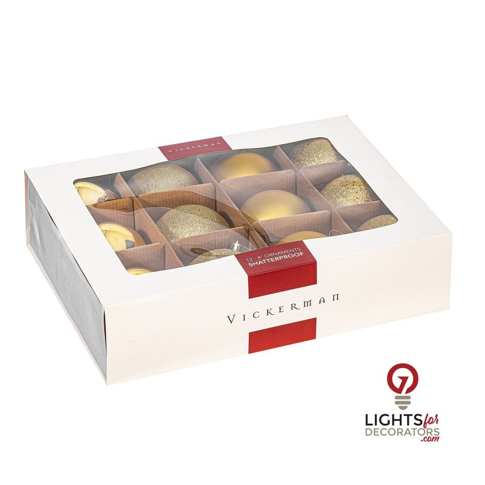 4" 4-Finish Shatterproof Ball Ornament Set - Gold — alternate view