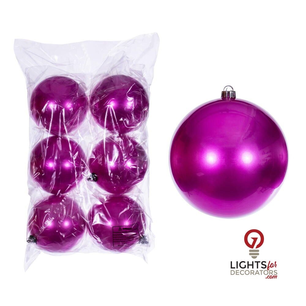 6" Shatterproof Ball Ornament - Hot Pink - Shiny - UV Treated - Set of 4 — alternate view