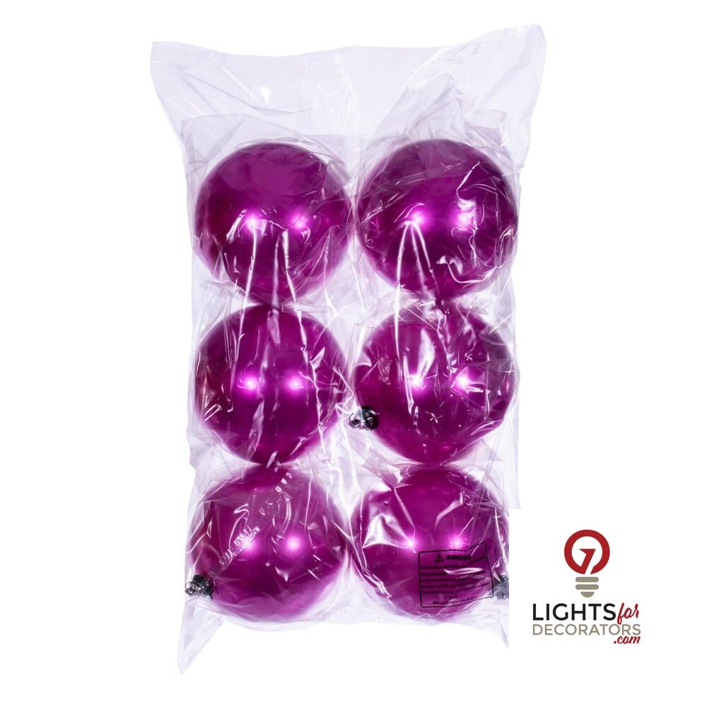 6" Shatterproof Ball Ornament - Hot Pink - Shiny - UV Treated - Set of 4 — alternate view