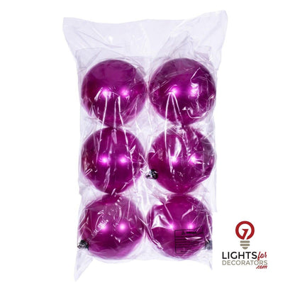 6" Shatterproof Ball Ornament - Hot Pink - Shiny - UV Treated - Set of 4 — alternate view