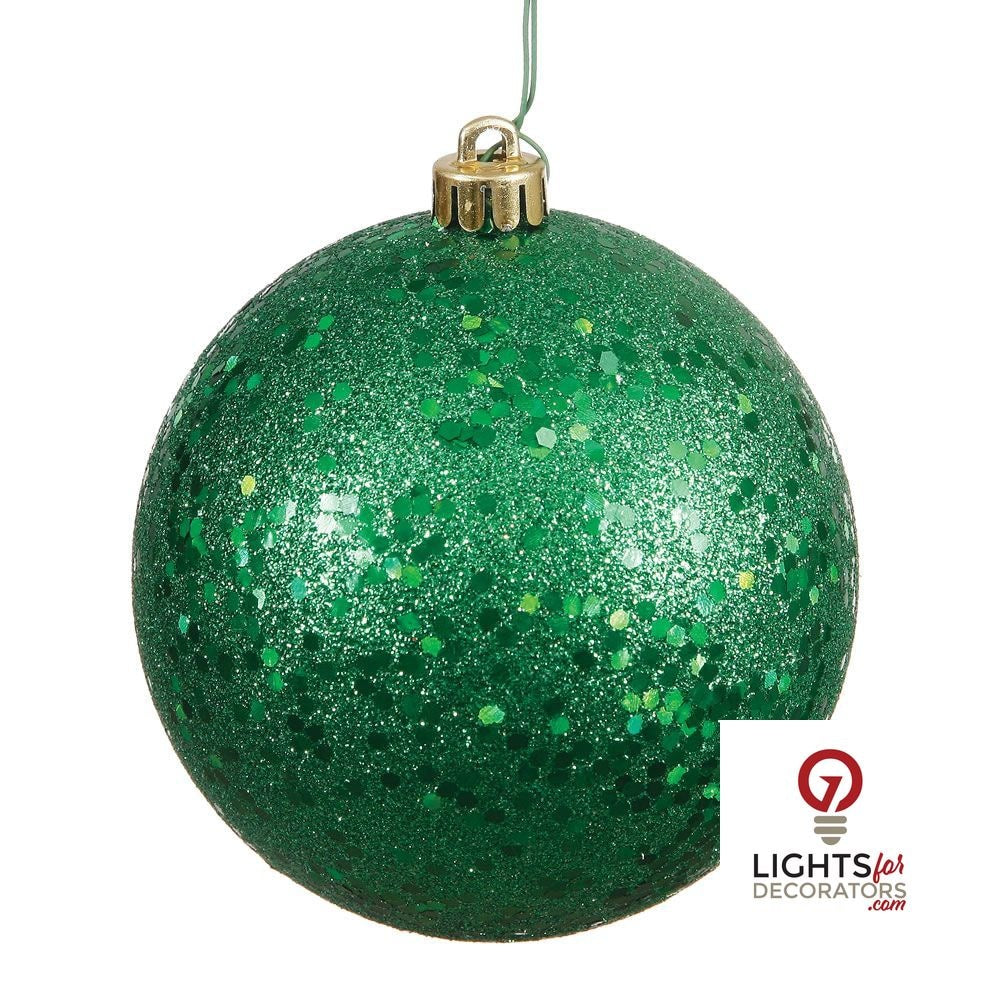 6" Shatterproof Ball Ornament - Green - Pearl - UV Treated - Set of 4