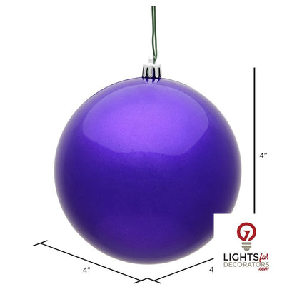6" Shatterproof Ball Ornament - Purple - Glitter - Set of 4 — alternate view
