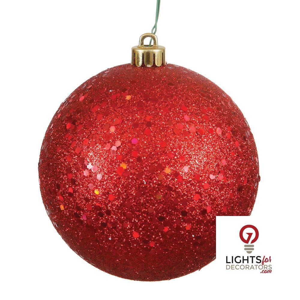 6" Shatterproof Ball Ornament - Red - Pearl - UV Treated - Set of 4