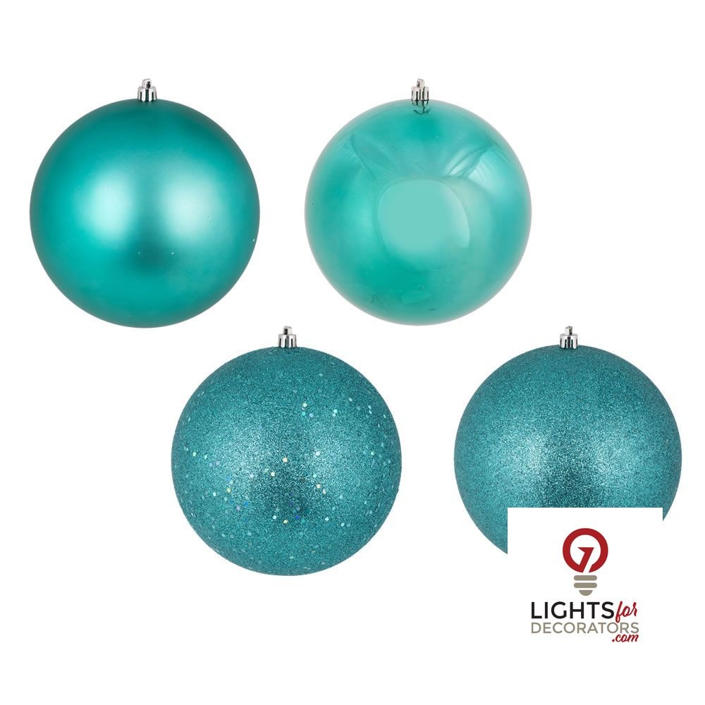 4" 4-Finish Shatterproof Ball Ornament Set - Teal