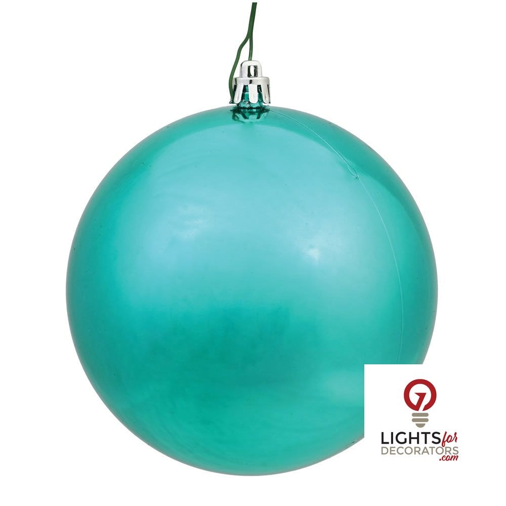 4" Shatterproof Ball Ornament - Teal - Shiny - UV Treated - Set of 6