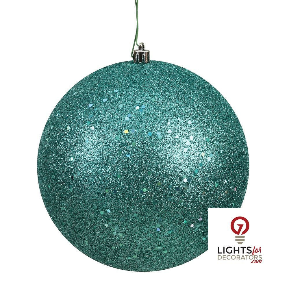 4" Shatterproof Ball Ornament - Teal - Sequin - Set of 6