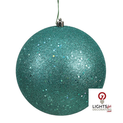 4" Shatterproof Ball Ornament - Teal - Sequin - Set of 6