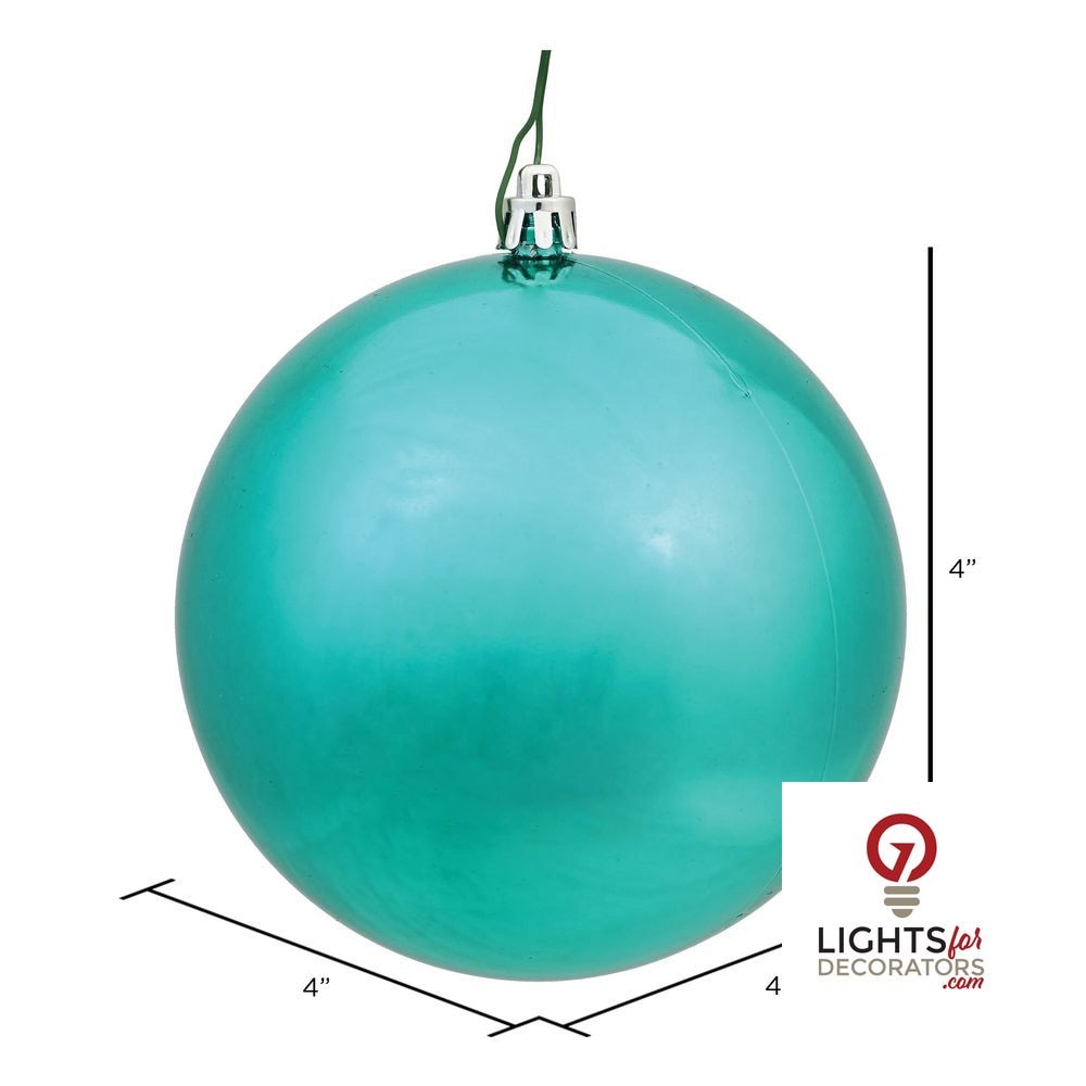 4" Shatterproof Ball Ornament - Teal - Shiny - UV Treated - Set of 6 — alternate view
