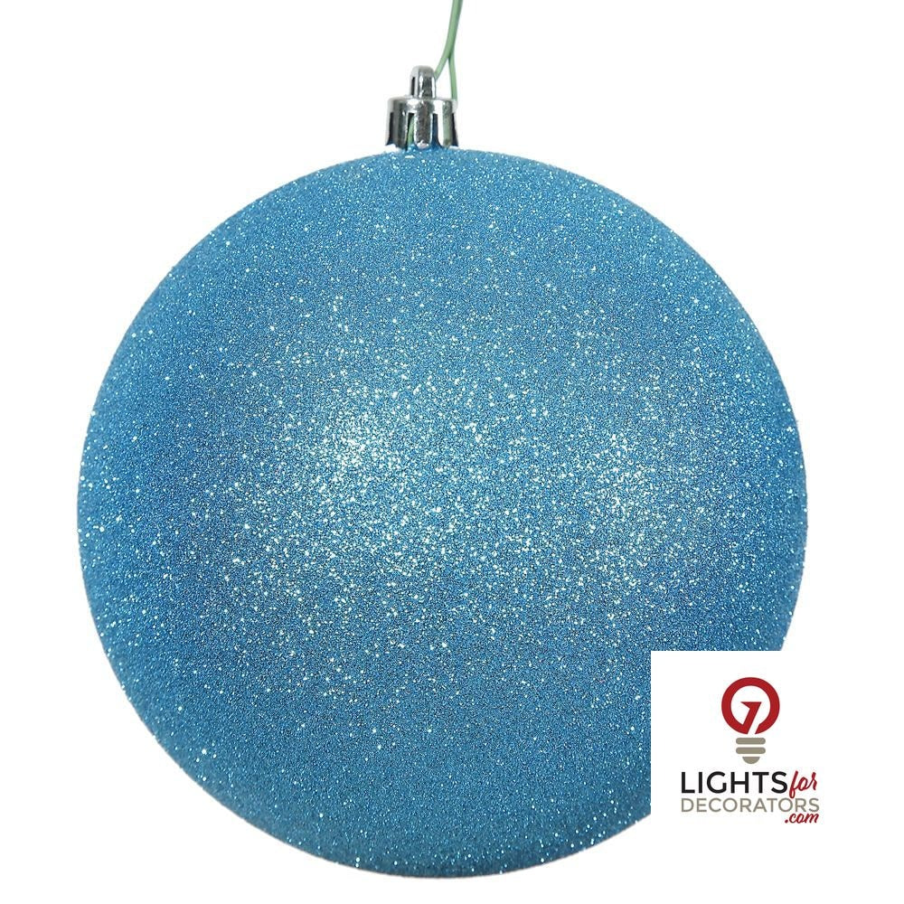 4" Shatterproof Ball Ornament - Turquoise - Glitter - Set of 6