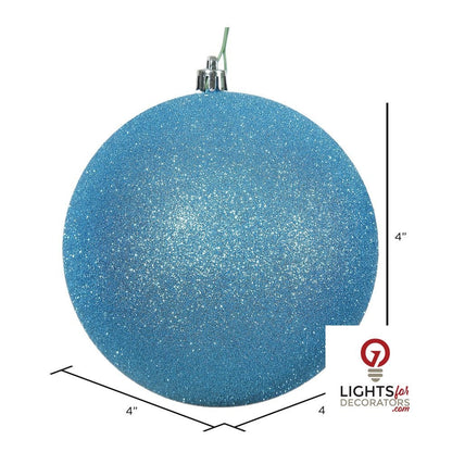 4" Shatterproof Ball Ornament - Turquoise - Glitter - Set of 6 — alternate view