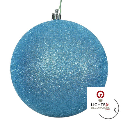 4" Shatterproof Ball Ornament - Turquoise - Glitter - Set of 6 — alternate view