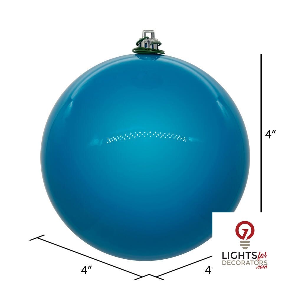 4" Shatterproof Ball Ornament - Turquoise - Pearl - UV Treated - Set of 6 — alternate view