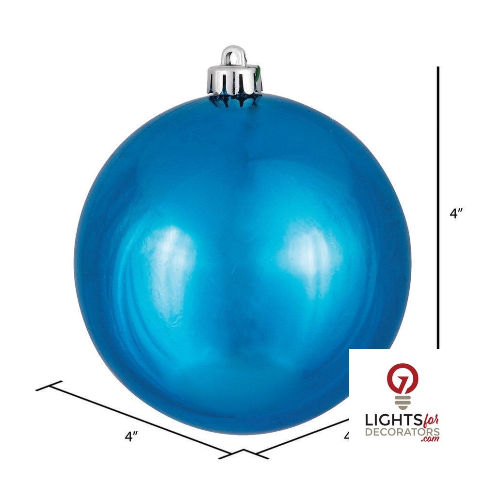 4" Shatterproof Ball Ornament - Turquoise - Shiny - UV Treated - Set of 6 — alternate view