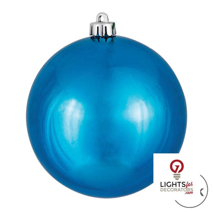4" Shatterproof Ball Ornament - Turquoise - Shiny - UV Treated - Set of 6 — alternate view