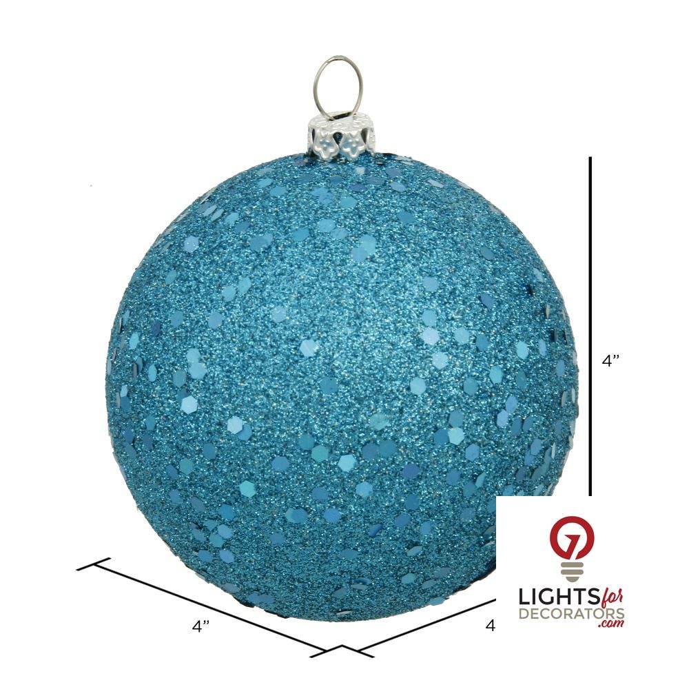 4" Shatterproof Ball Ornament - Turquoise - Sequin - Set of 6 — alternate view